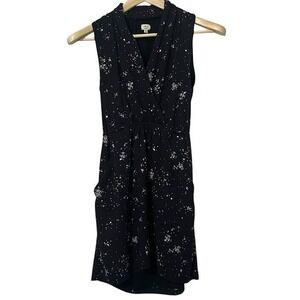 Aritzia Wilfred Black Dot Pattern V-Neck Collared Tie Waist Mini Dress Womens XS